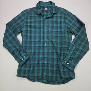 Rock Republic Plaid Button Down Shirt Teal Black Long Sleeve Cotton Men's Medium